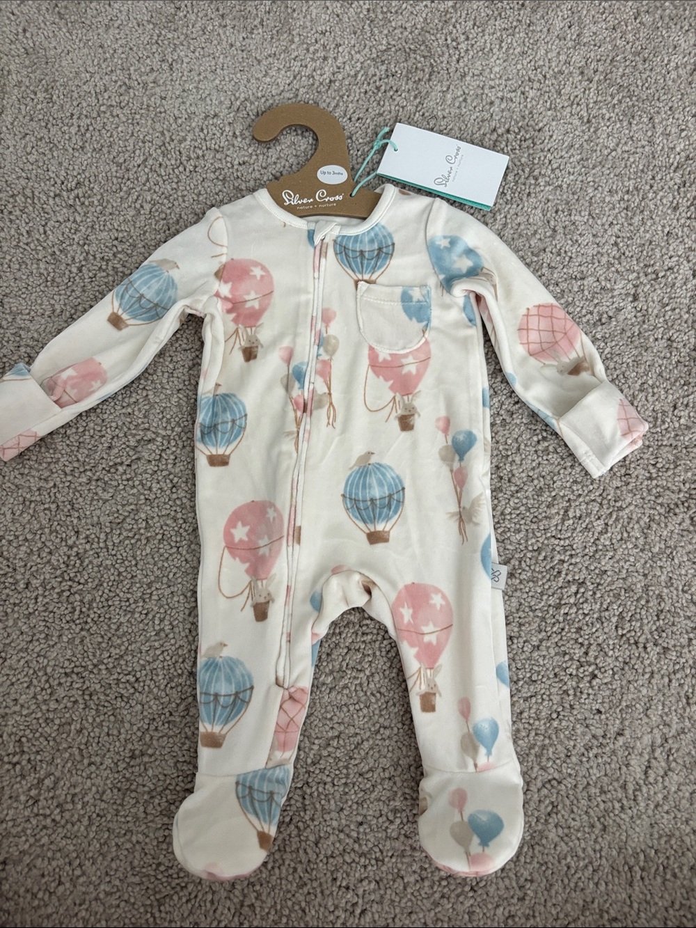 Silver cross Cream Hot Air Balloon Print Footed One-Piece
